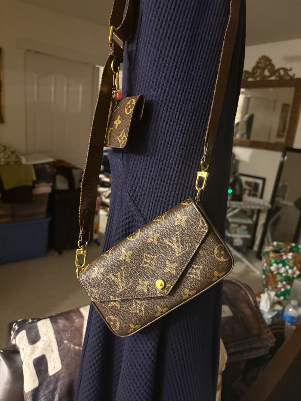 Mini Brown Monogram Crossbody Bag with Strap - Picture 4 of 5